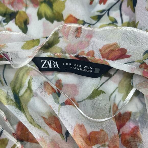Zara Floral Spring Lightweight Oversized Sheer Ruffles VNeck Women Blouse Size S - Picture 7 of 7